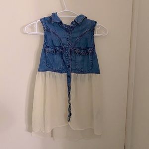 Guess Button-Down Top, Half Denim/Sheer